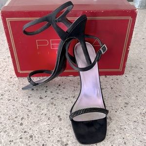 Sexy Petra Firenze black satin strappy stiletto 4” heals size 6 1/2